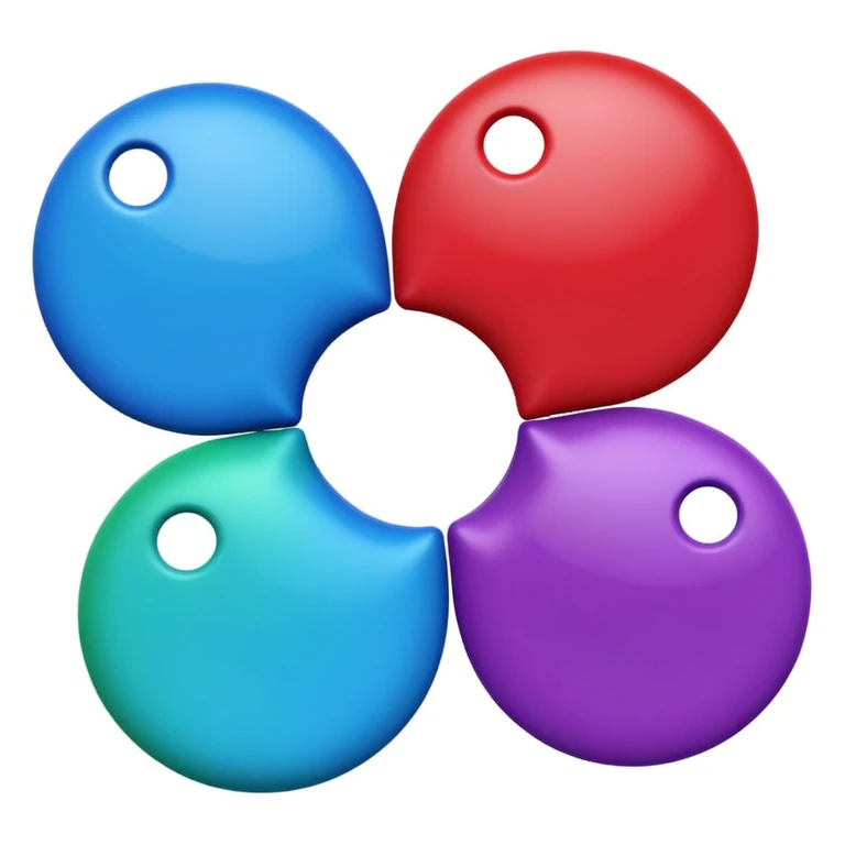 four bright circles in green, blue, red, and purple, arranged in a playful cluster on a white background emoji