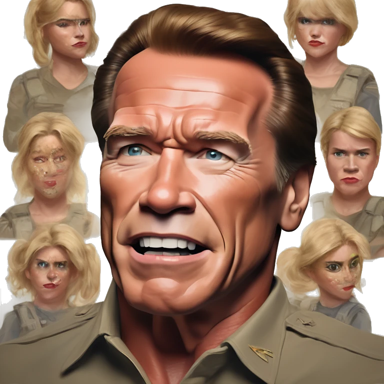 US president Arnold Schwarzenegger in Halo style, oil paint, mysterious eyes, intricate lips, masterpiece pose, odd perspective, beautiful, desirable, logical, midsommar, ikea emoji
