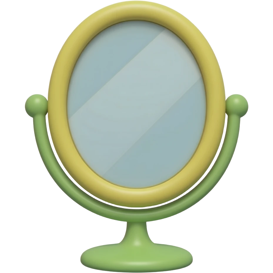 green and yellow a cute oval standing mirror with soft frame, girly aesthetic, pastel tones, 3D render inspired by Barbie colour palette emoji