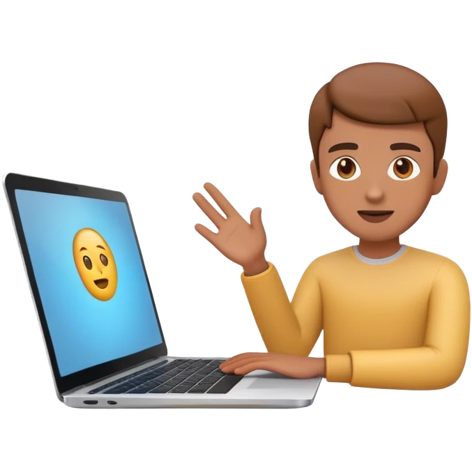 Online course, laptop screen with a person emerging teaching something. Lesson, video course, semi 3D emoji style emoji