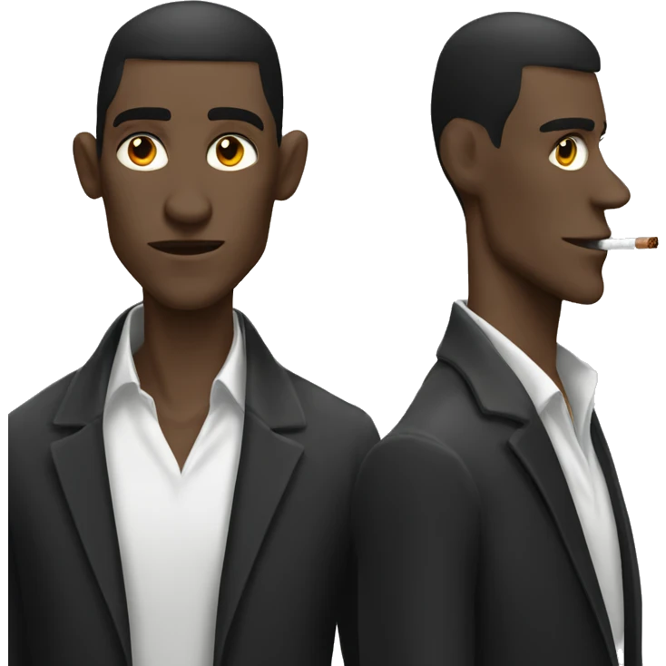 Skinny man with sharp chin and black fringe smoking a cigarette emoji