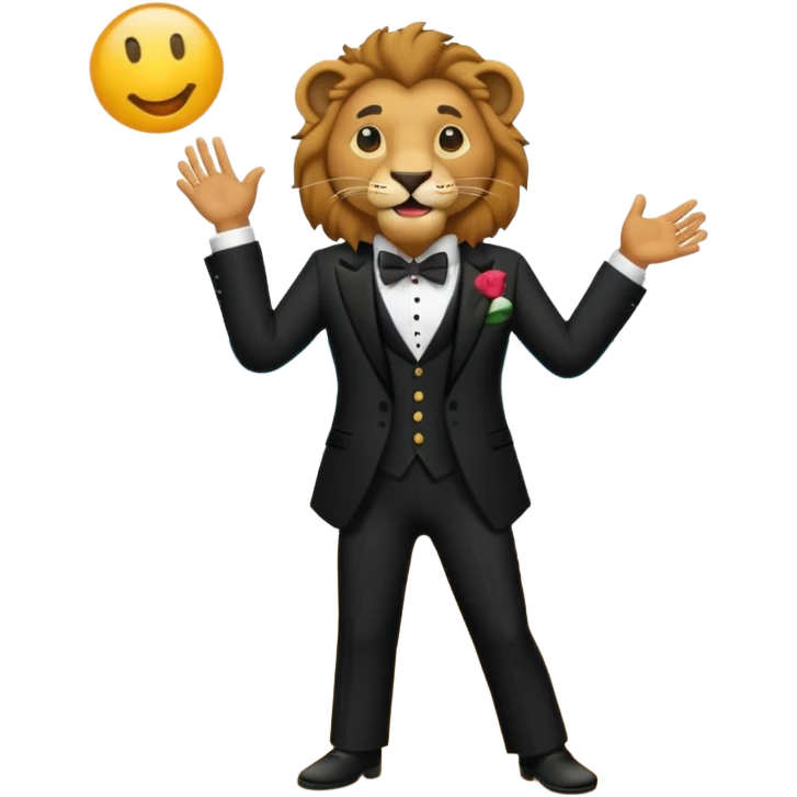 Lion that is singing in a tuxedo at the beach  emoji