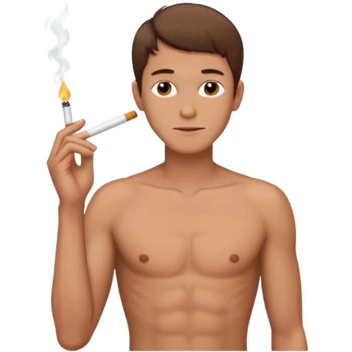 Shirtless thin man with a cigarette and short brown hair emoji
