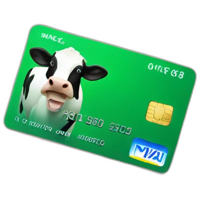 Green credit card with a cow emoji