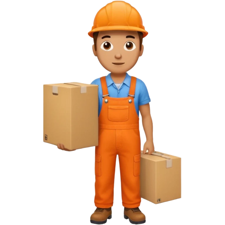 man orange overalls carrying a large box in front of him emoji