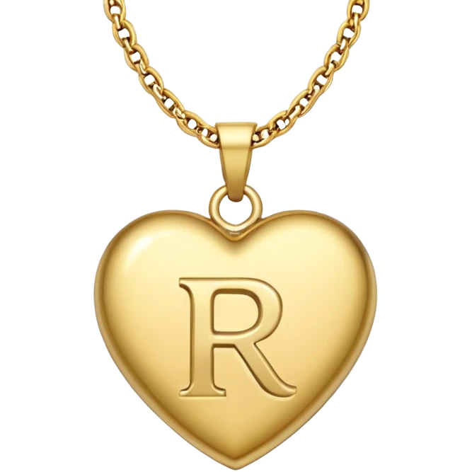Gold necklace with letter r pendant and heart emoji