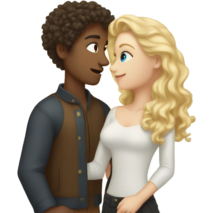 “A fair-skinned girl with blonde hair kissing a tall fair-skinned guy with dark curly hair.” emoji