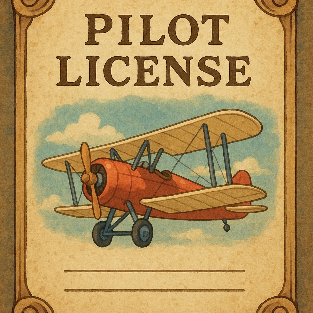 vintage-style pilot license with retro airplane and scroll-like border emoji