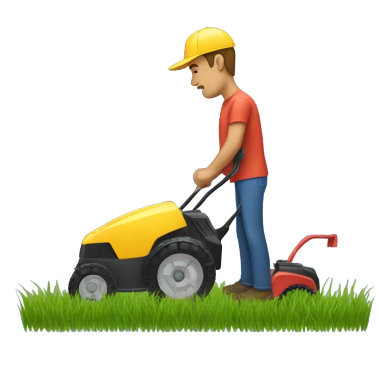 Man installing spoiler on a lawn mower emoji