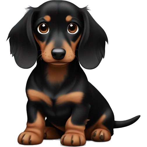mini long haired puppy dachshund  black and brown colors emoji