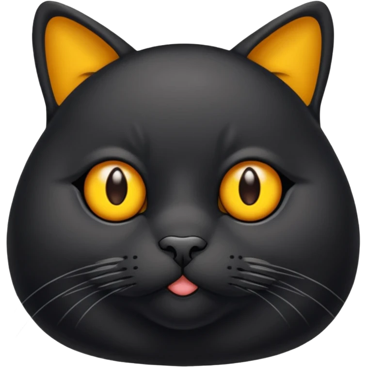 Un gato negro gordito con los ojos de color amarillos sentado emoji