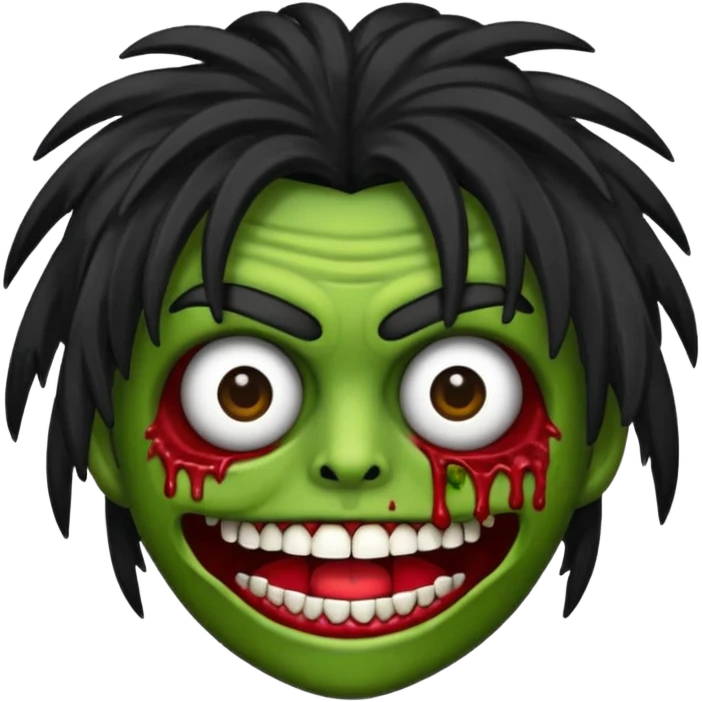 Un emojin de zumbi com cabelo comprido preto e franja emoji