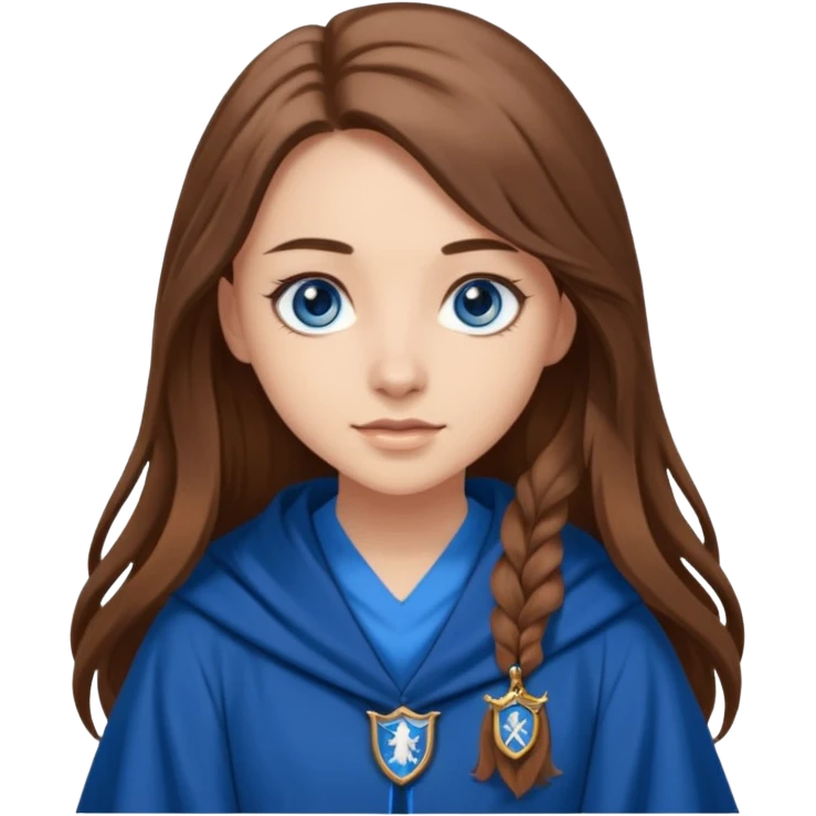 gorgeous Girl with light skin, blue eyes, long brown hair, wears a ravenclaw robes  emoji