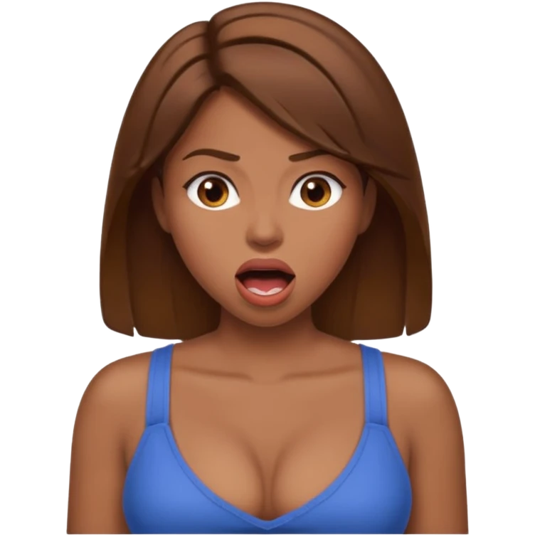 Woman brown hair. Mouth open. Not smiling. Very Large chest. emoji