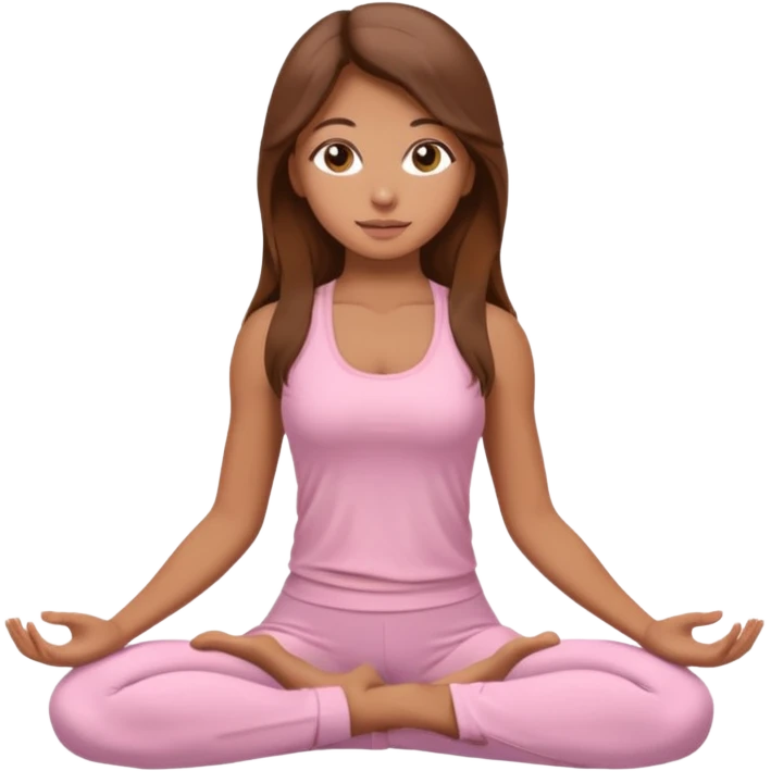 yoga girl with long brown hair light brown eyes in light pink outfit emoji