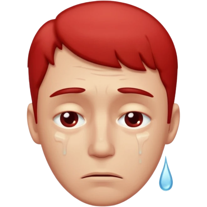 Man with a reddened, sad face, a tear flowing from his eye down his cheek emoji