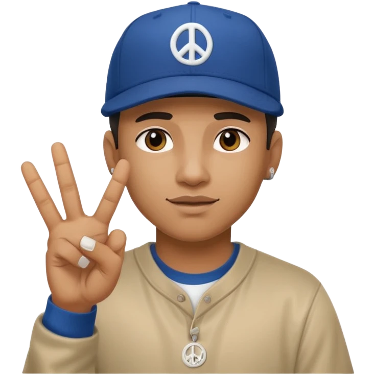 Hiphopper with baseball cap doing a peace sign with his fingers emoji