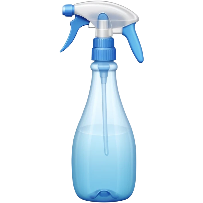 plastic spray bottle with simple trigger top and translucent body filled with clear liquid, practical shape, subtle grip texture on neck, no branding, slight reflection on plastic, no label, no cloth, no surface, soft lighting, subtle shadows, emoji scale emoji