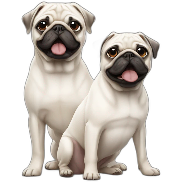 2 white pugs, an adult and a little puppy emoji