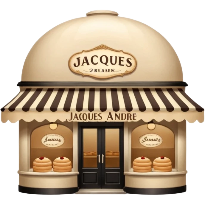 французкая пекарня с красивыми круглыми бежевыми купольными маркизами и названием на вывеске Jacques-Andre
в бежевых оттенках emoji