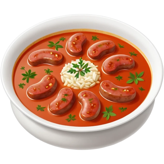 emoji of Rougail saucisse meal. Typical Reunion island meal. Sliced sausage in tomato soup with thym  emoji