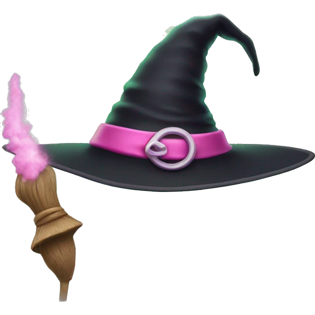 witch hat with green smoke around it, side by side with pink fairy wand  emoji
