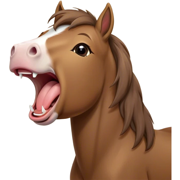 Cinematic Cute Yawning Brown Welsh Pony Portrait Emoji, Head tilted slightly with a dramatic, wide-open yawn, showcasing a sturdy, brown-colored form with softly drooping ears and sleepy, half-closed eyes, Simplified yet irresistibly adorable features, highly detailed, glowing with a soft, cozy earthy glow, high shine, relaxed yet expressive, stylized with a dash of rustic charm, soft glowing outline, capturing the essence of a drowsy yet affectionate brown Welsh pony that appears ready to stretch and yawn its way off the screen! emoji