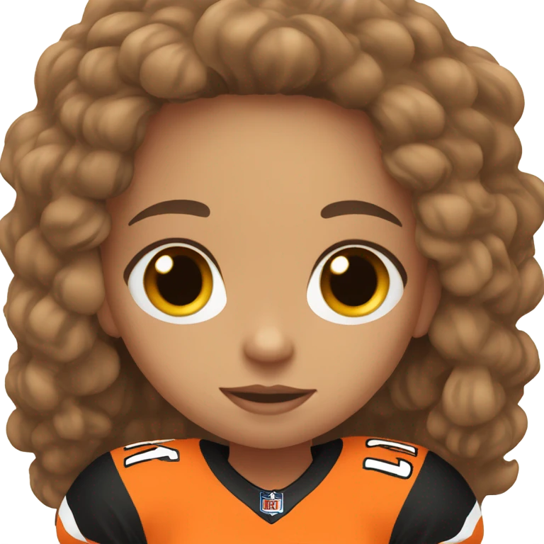 Girl with long brown hair, light skin, wearing orange and black Bengals football jersey emoji