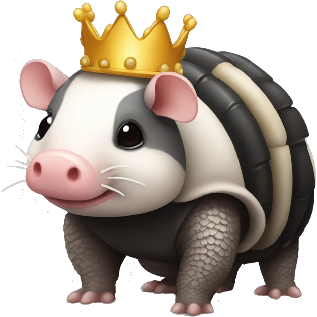 Black piebald chubby round armadillo pig panda centipede armadillo wearing a crown emoji