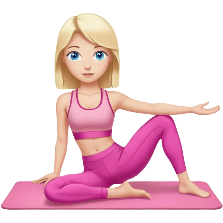 a nlode girl with blue eyes wearing a pink workout set, doing pilates emoji