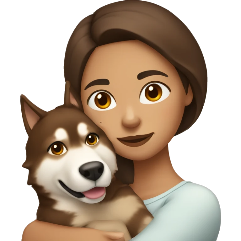 Woman with Brown hair cuddling with Brown Husky  emoji