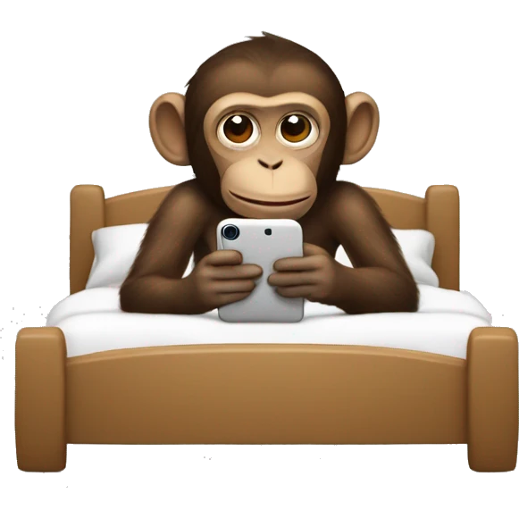 Monkey using phone in bed emoji