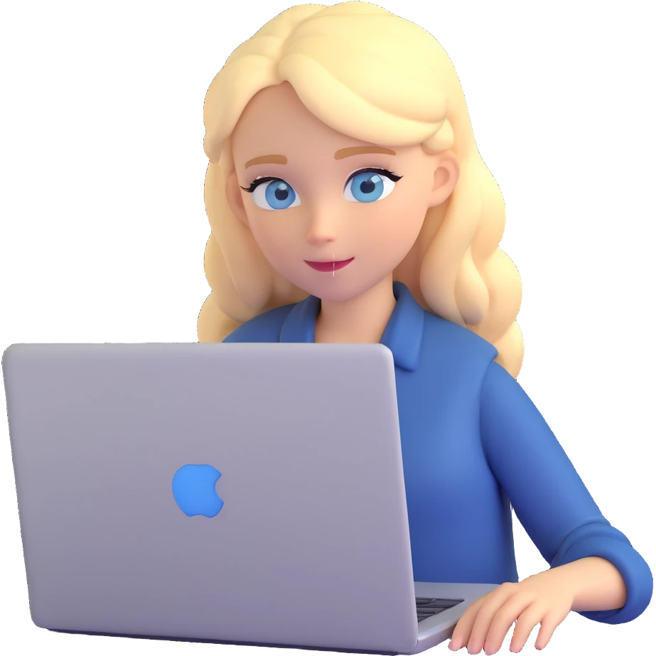 Blonde girl with blue eyes working on a laptop emoji
