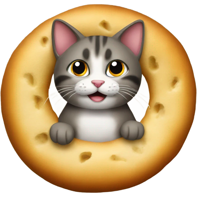 A cat sitting on a massive bagel  emoji