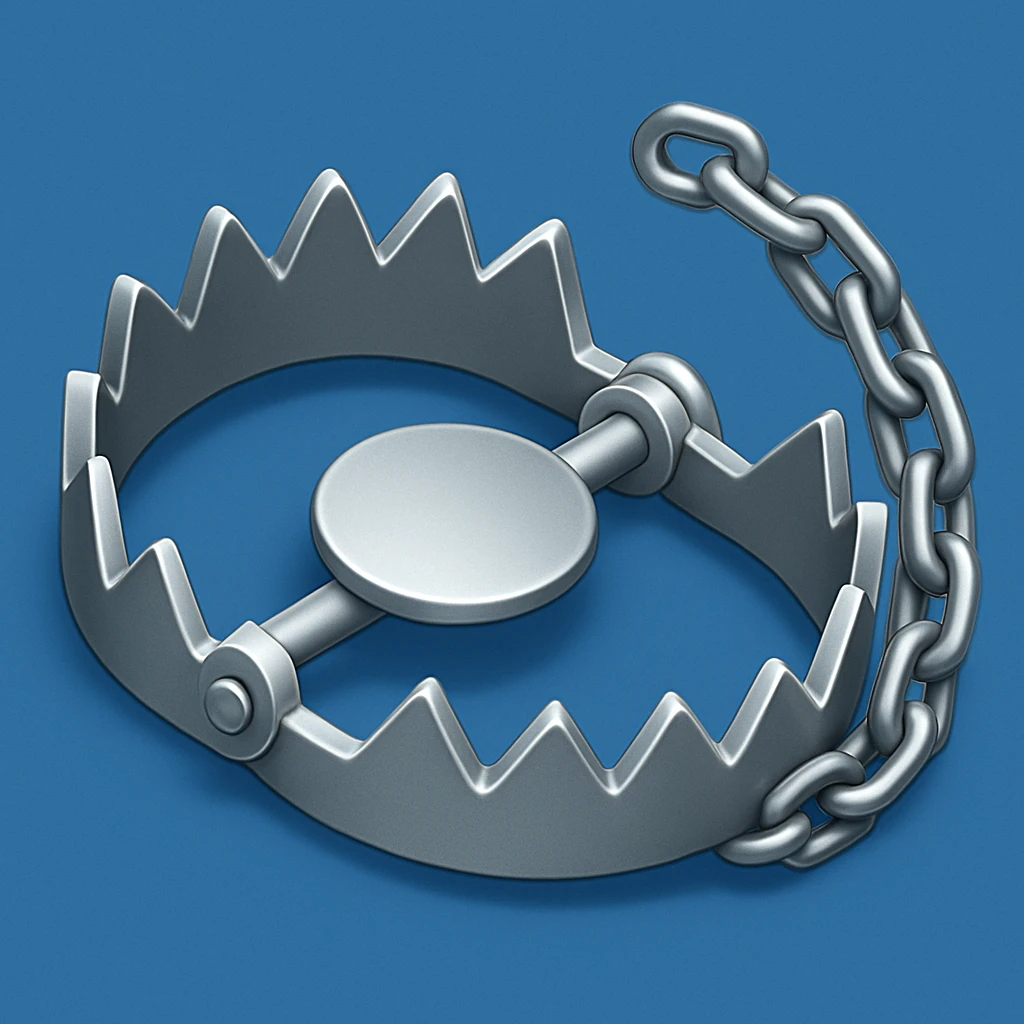 silver colored bear-trap emoji styled, emoji style, blue background emoji