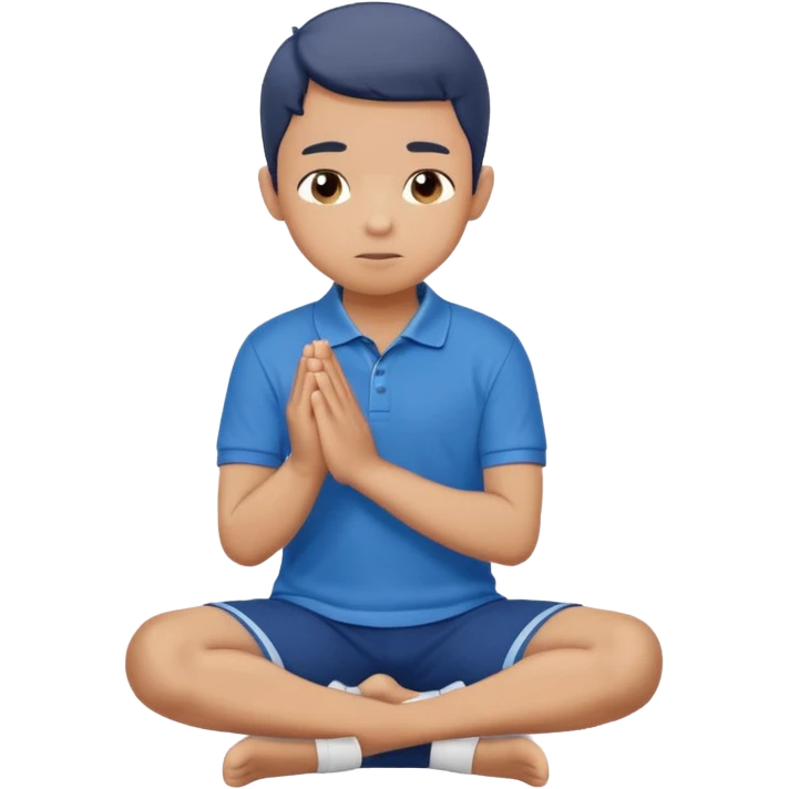 In Niño arrodillado orando con polo azul emoji