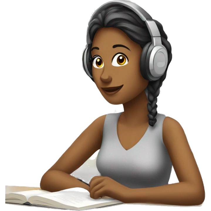 Female with headphones Studying in library emoji
