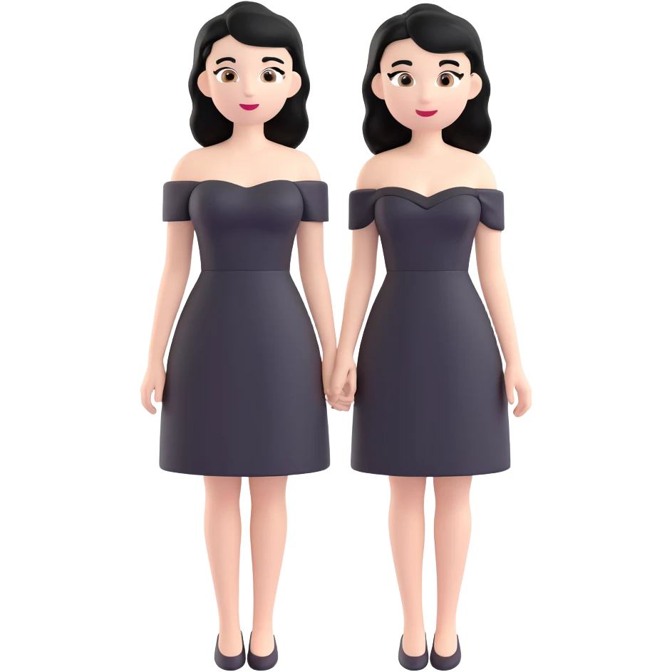 woman with black hair, black off-shoulder dress, white skin, 3d emoji style emoji