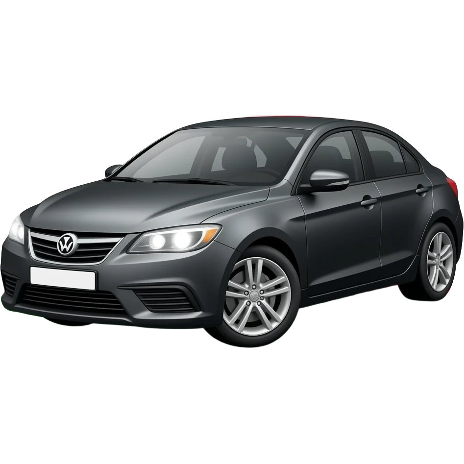 A realistic icon emoji of a metallic black Spark, front wheels steered to the left, dark charcoal tint windows, black alloy 5-spoke rims, Dynamic white glow LED headlights with glowing effect, uzbekistan region flag, number texts "01 | MALIBU" in plate emoji