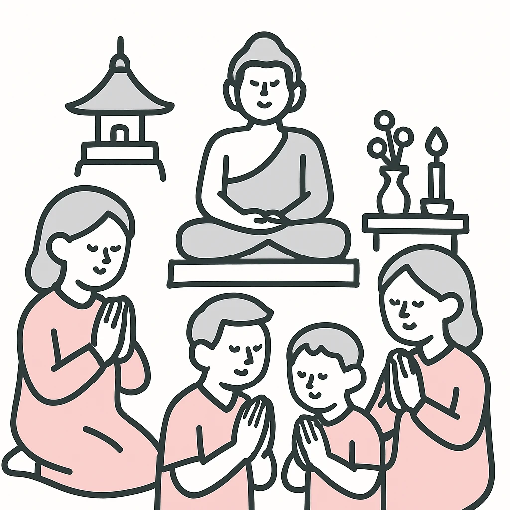 people praying in a Buddhist temple emoji