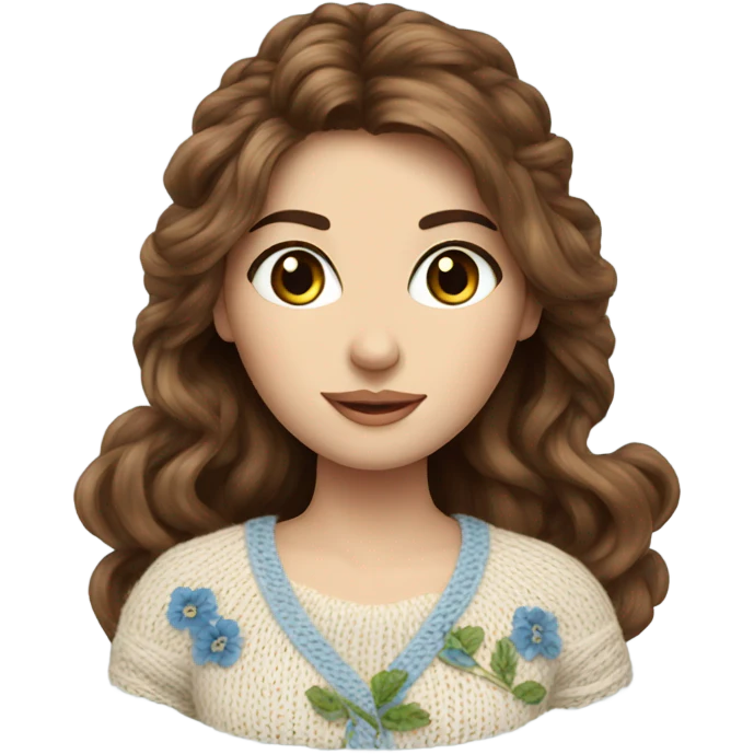 beautiful finnish brown hair woman with blue eyes knitting floral  emoji
