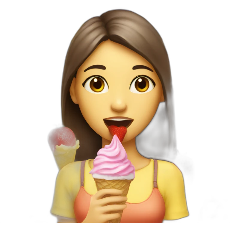 girl with a lemon head eating strawberry ice cream emoji