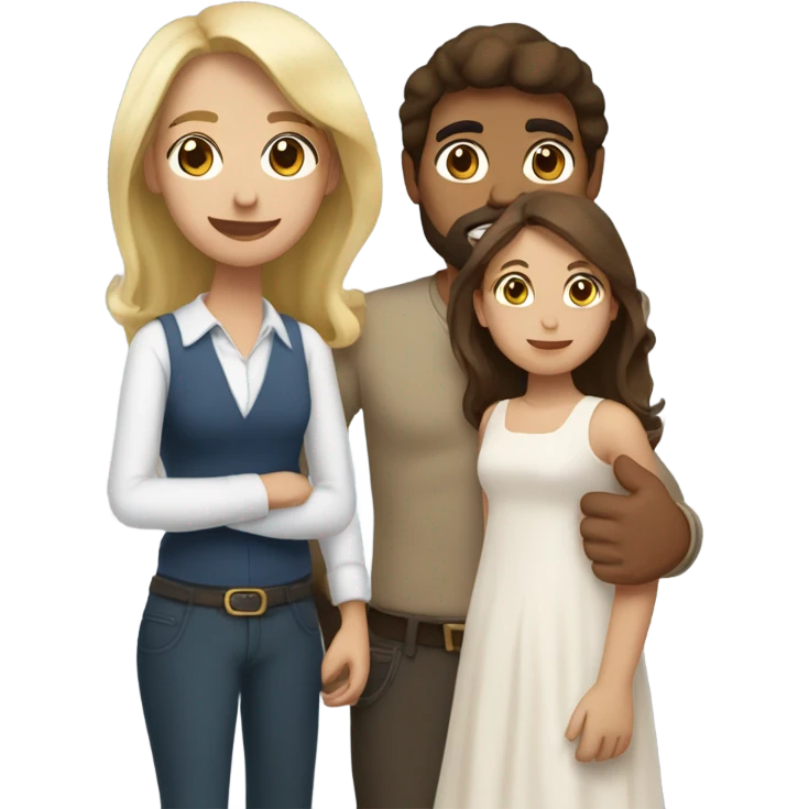 Puerto rican beard short brown hair  husband with blond long hair wife and brown long hair daughter Family  emoji