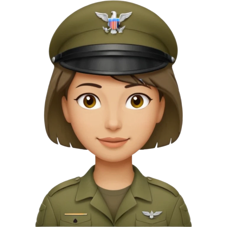Apple-style emoji: female soldier, bust, no cap/helmet, friendly smile emoji