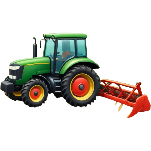 An icon featuring a vibrant rural landscape with a tractor plowing fields, inspired by Farming Simulator 22. The design includes lush green fields, a barn, and a scenic countryside with trees and mountains in the distance. Transparent background emoji