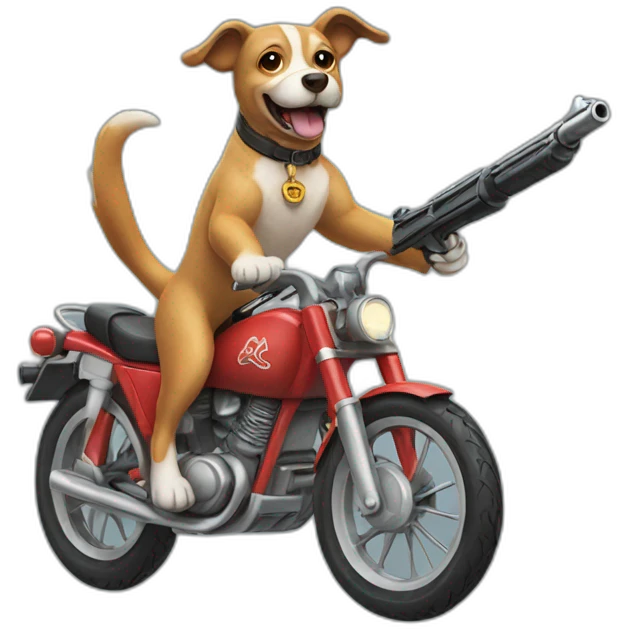 dog riding a bike with a gun emoji