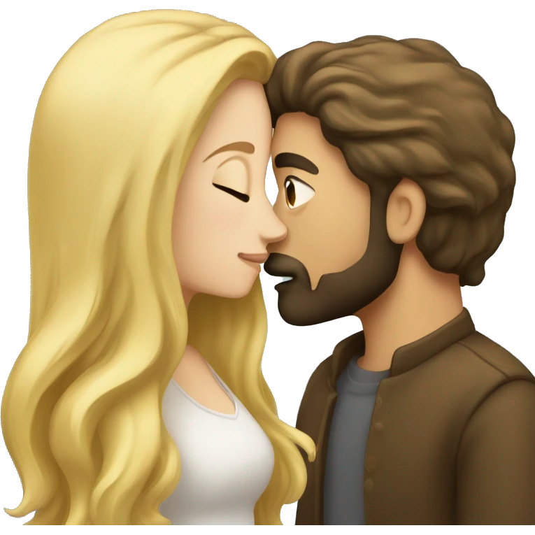 Brunette guy with beard kissing blond girl with long hair emoji