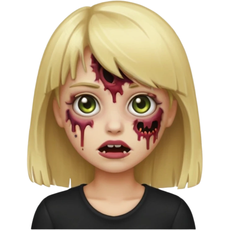 create a emoji zumbi girl with blonde hair and bangs, black clothes anf hazel eyes emoji