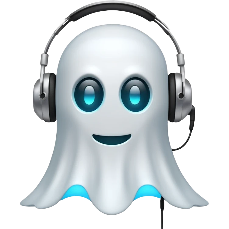 Pacman style Ghost with headset emoji