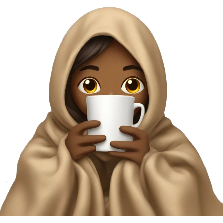 girl inside a blanket sipping coffee eyes closed emoji